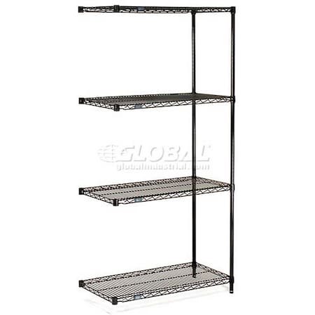 Black Epoxy, 4 Tier, Wire Shelving Add-On Unit, 30W X 14D X 74H